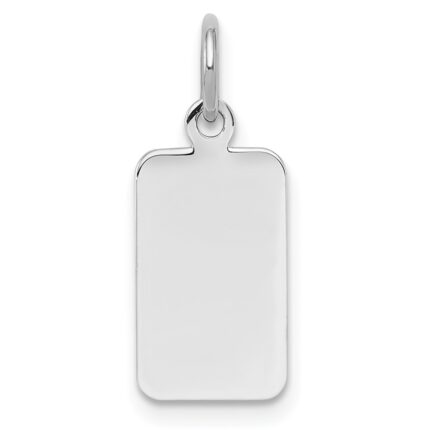 SS Rh-plt Engraveable Rectangle Polished Front/Satin Back Disc Charm