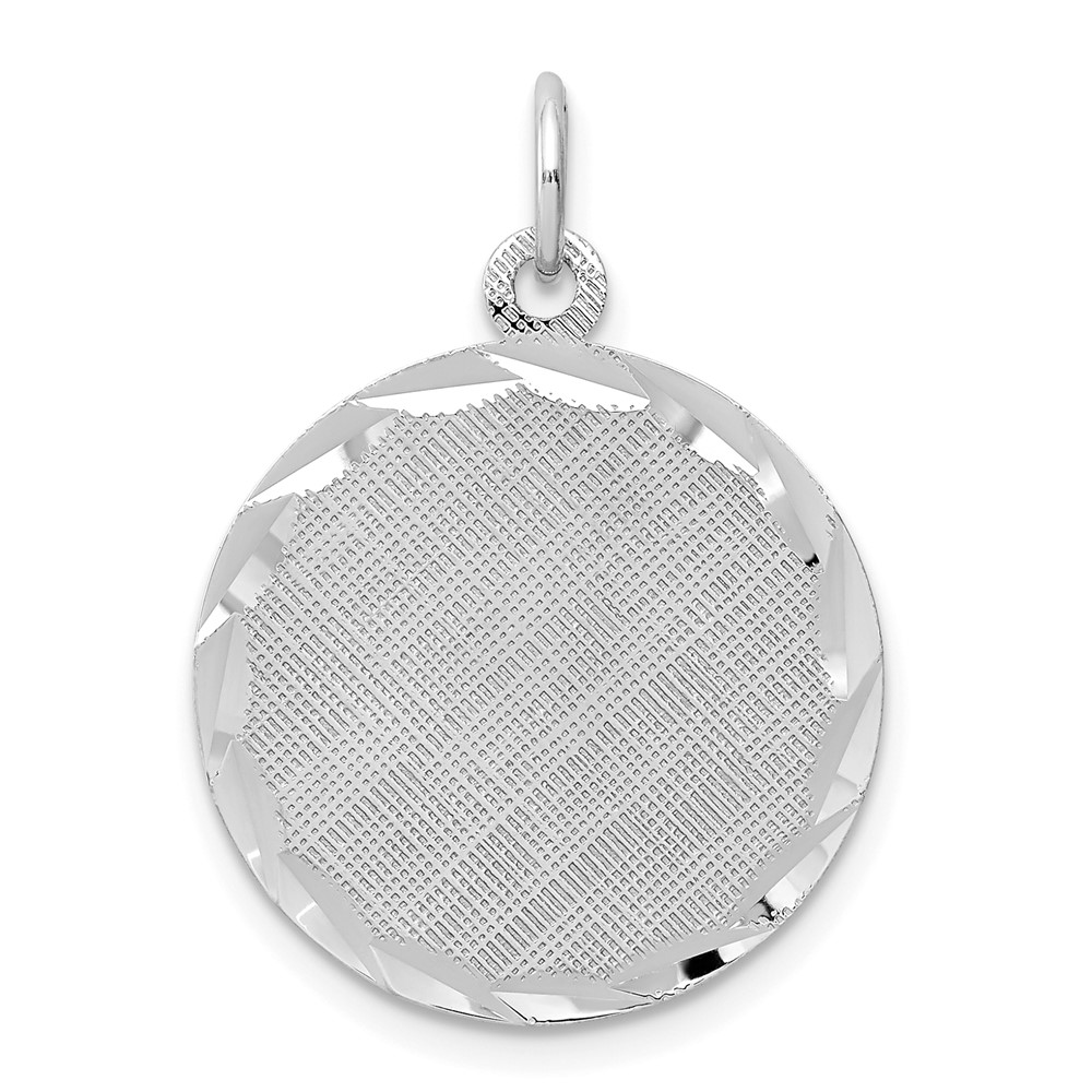 QM467.jpg SS Rh-plt Engraveable Round Patterned Polished Front/Satin Back Disc - Image 1