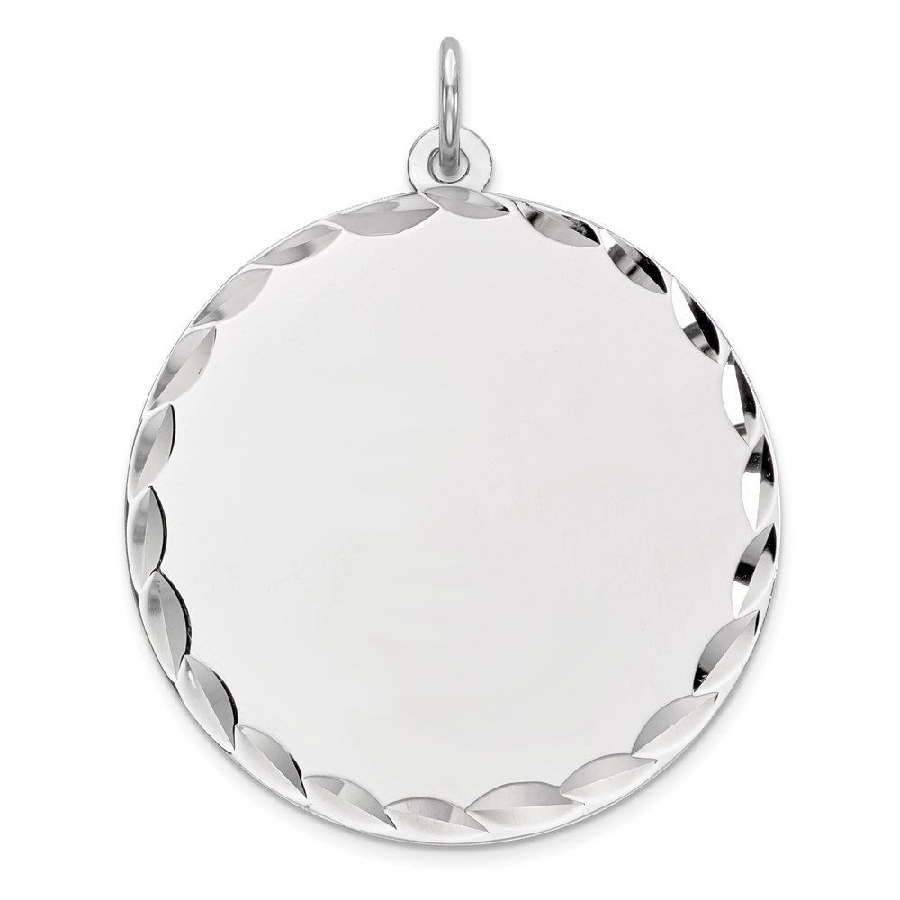 QM498-4.jpg Sterling Silver Rhod-plated Eng. Rnd Polish Front/Satin Back Disc Charm - Image 1
