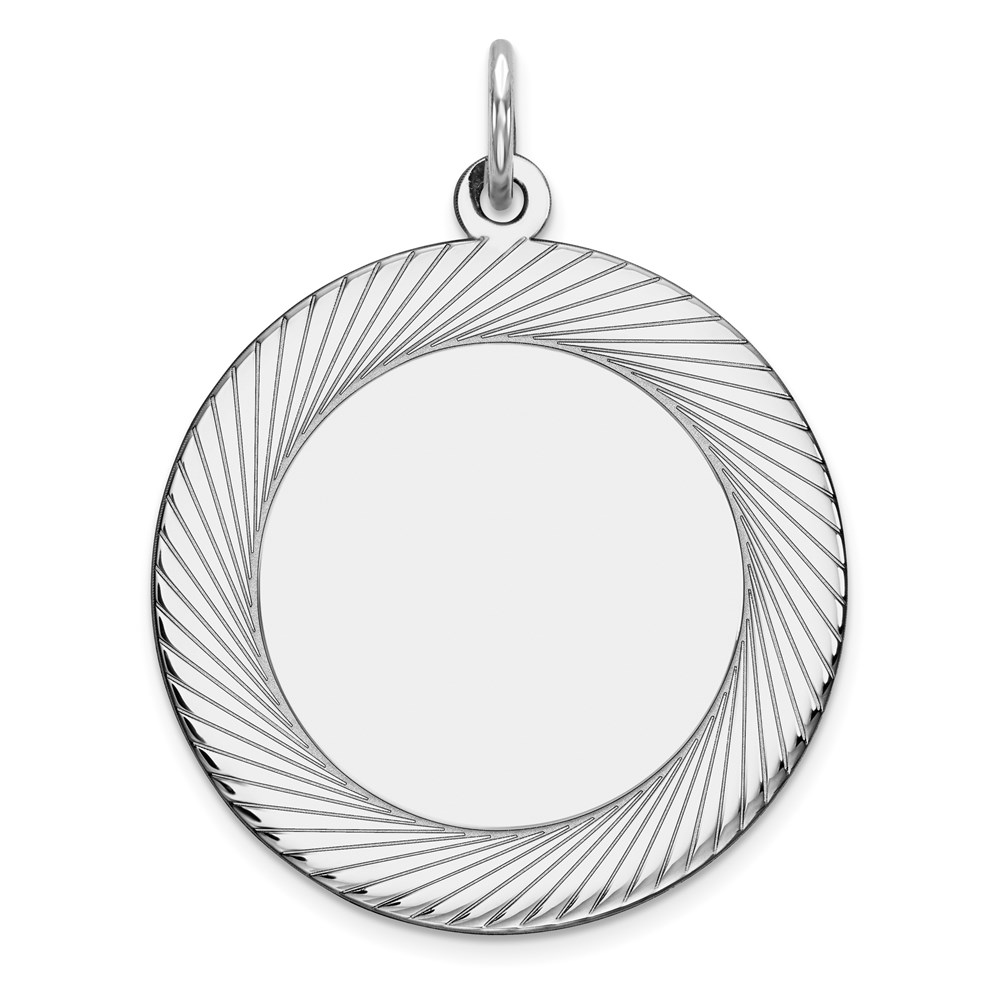 QM520.jpg Sterling Silver Rhod-plated Eng. Round Polish Front/Satin Back Disc Charm - Image 1