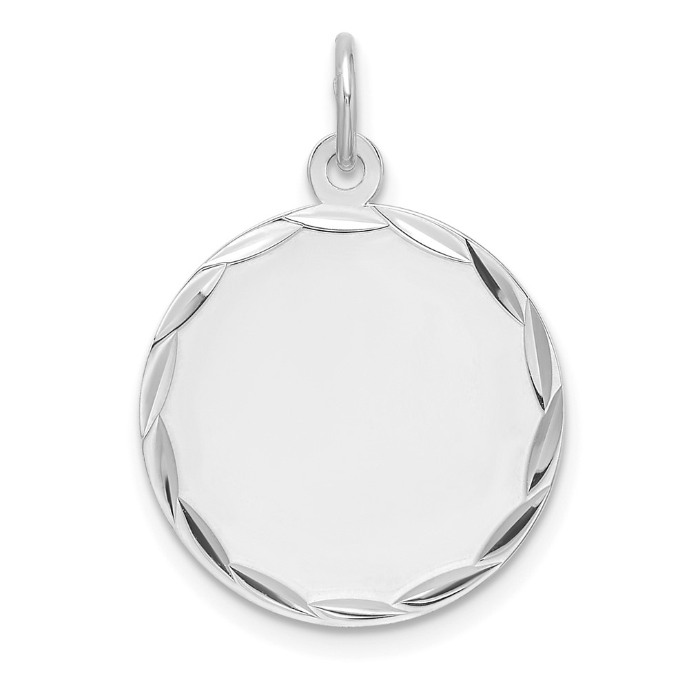 QM543.jpg Sterling Silver Rhod-plated Eng. Rnd Polish Front/Satin Back Disc Charm - Image 1