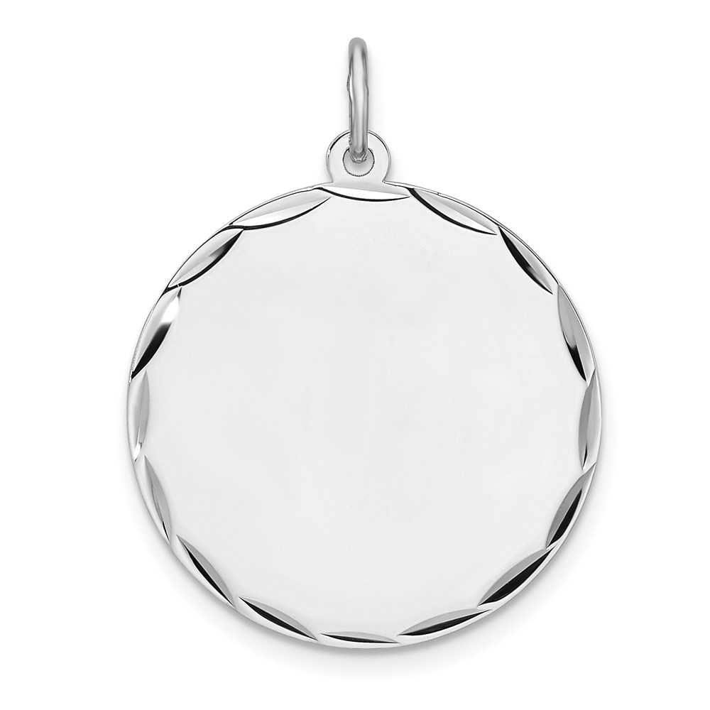 QM544.jpg Sterling Silver Rhod-plated Eng. Rnd Polish Front/Satin Back Disc Charm - Image 1