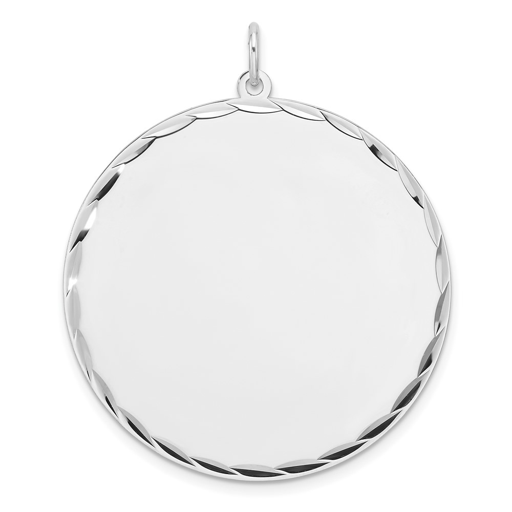 QM545.jpg Sterling Silver Rhod-plated ENG. Round Polish Front/Satin Back Disc Charm - Image 1