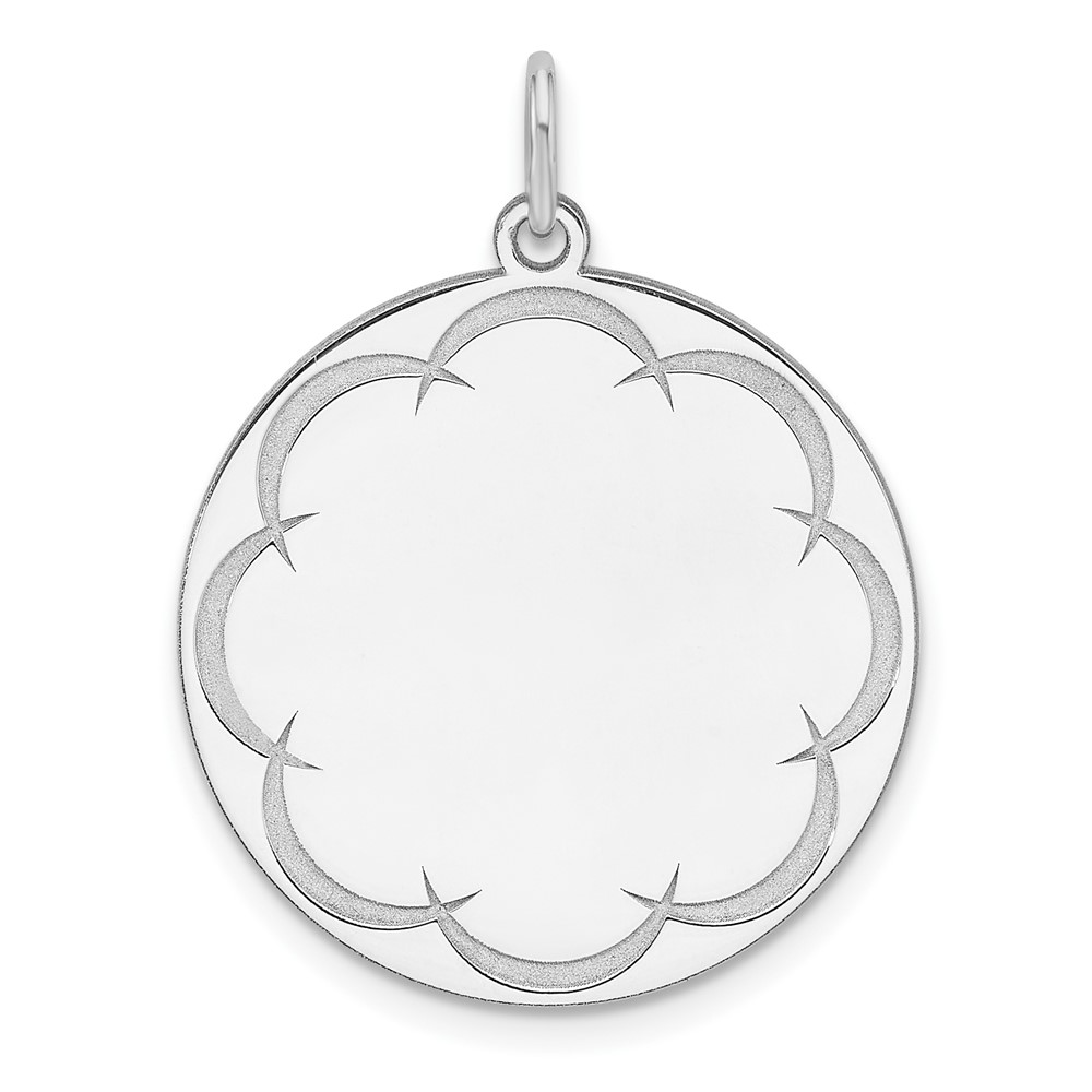 QM547-1.jpg Sterling Silver Rhod-plated Eng. Rnd Polish Front/Satin Back Disc Charm - Image 1