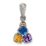 Sterling Silver Antiqued w/14k 3-stone w/Diamond Mothers Pendant Semi-Mount - Image 2