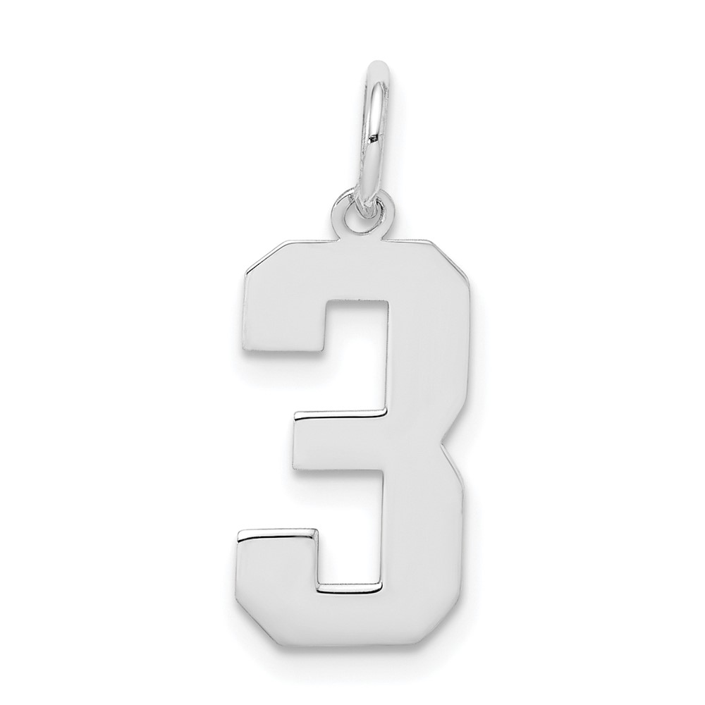 QMS03.jpg Sterling Silver/Rhodium-plated Polished Number 3 Charm - Image 1