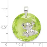 Sterling Silver Rhodium-plated Green CZ Frog Pendant - Image 3