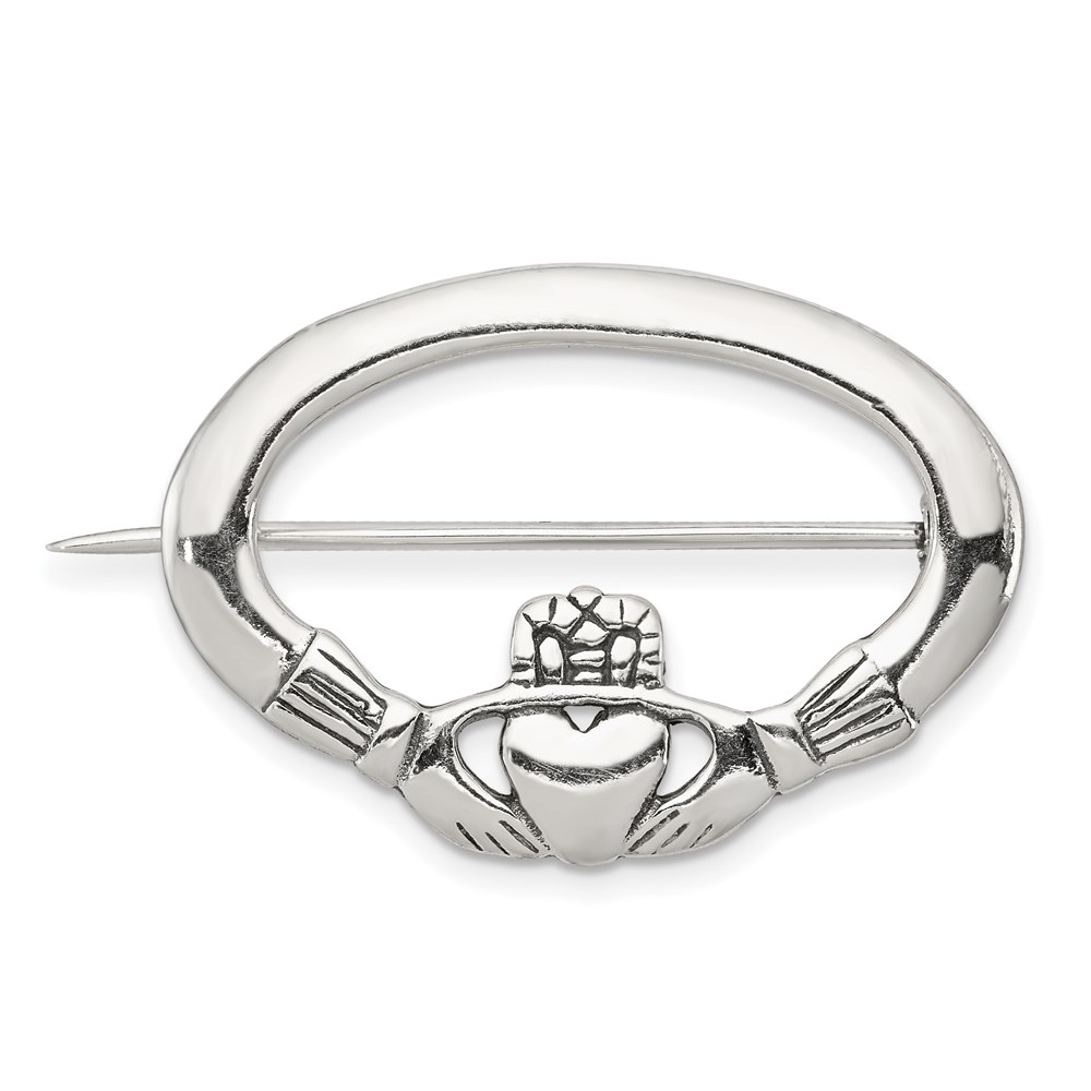 QP111.jpg Sterling Silver Antiqued Claddagh Pin - Image 1