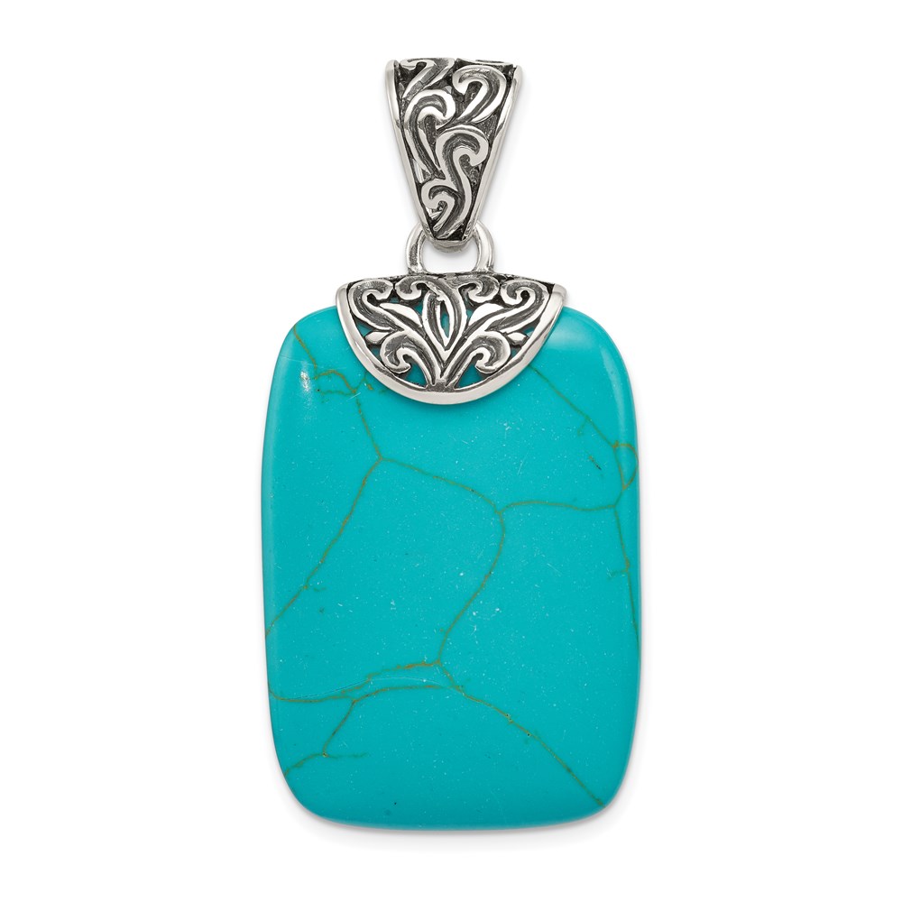 QP1326.jpg Sterling Silver Antiqued Turquoise Pendant - Image 1