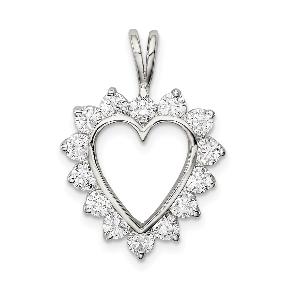 QP1354.jpg Sterling Silver Rhodium-plated CZ Heart Pendant - Image 1