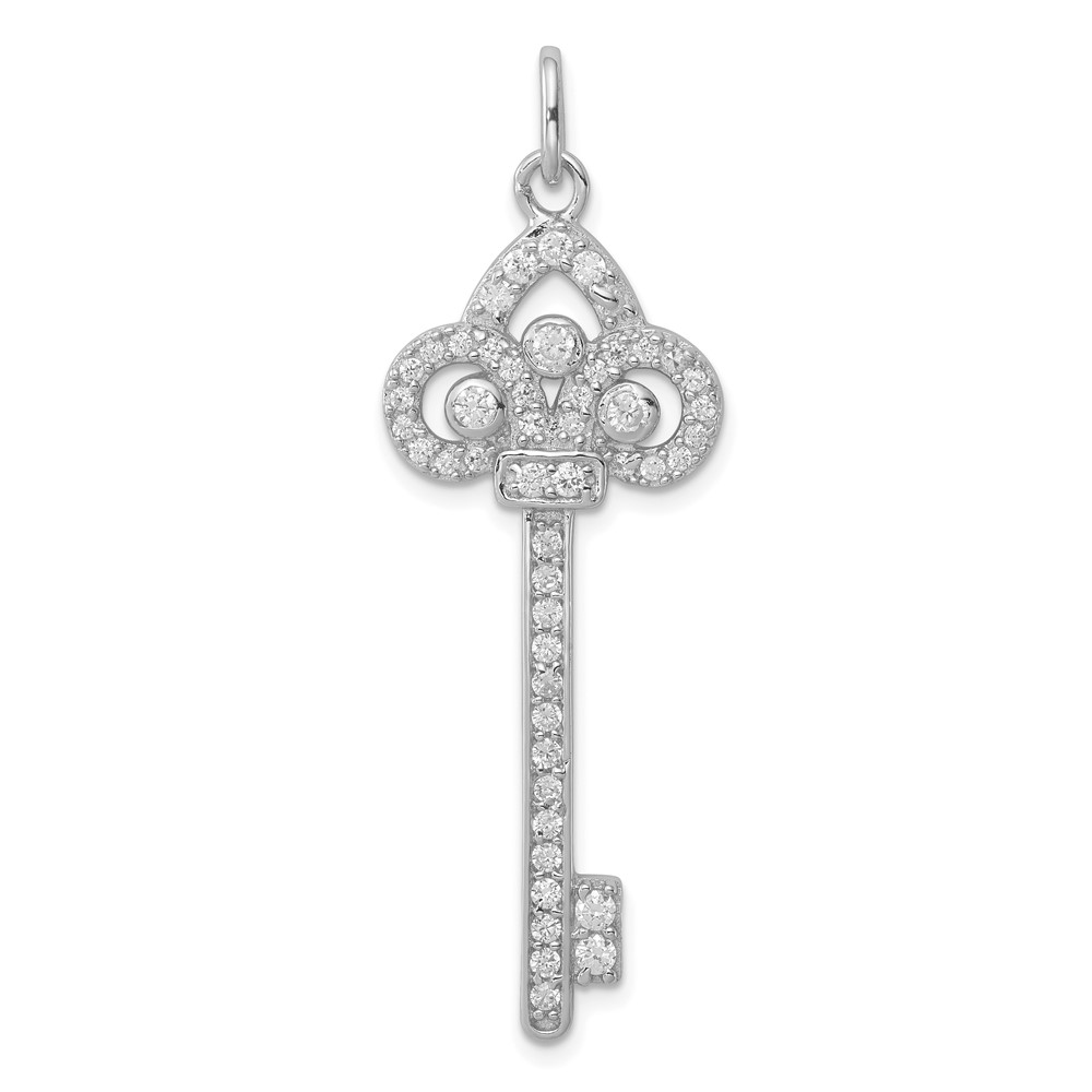 QP1527.jpg Sterling Silver Rhodium-plated and CZ Key Pendant - Image 1