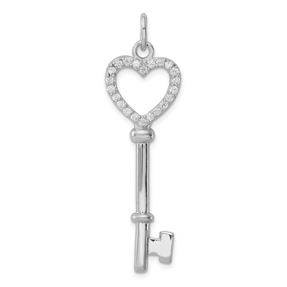 QP1550.jpg Sterling Silver Rhodium-plated CZ Heart Key Pendant - Image 1