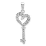 Sterling Silver Rhodium-plated CZ Heart Key Pendant - Image 4