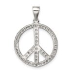 Sterling Silver Rhodium-plated CZ Peace Symbol Pendant - Image 4