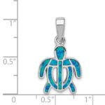 Sterling Silver Rhodium-plated Polished Created Blue Opal Inlay Tortoise Pendant - Image 3