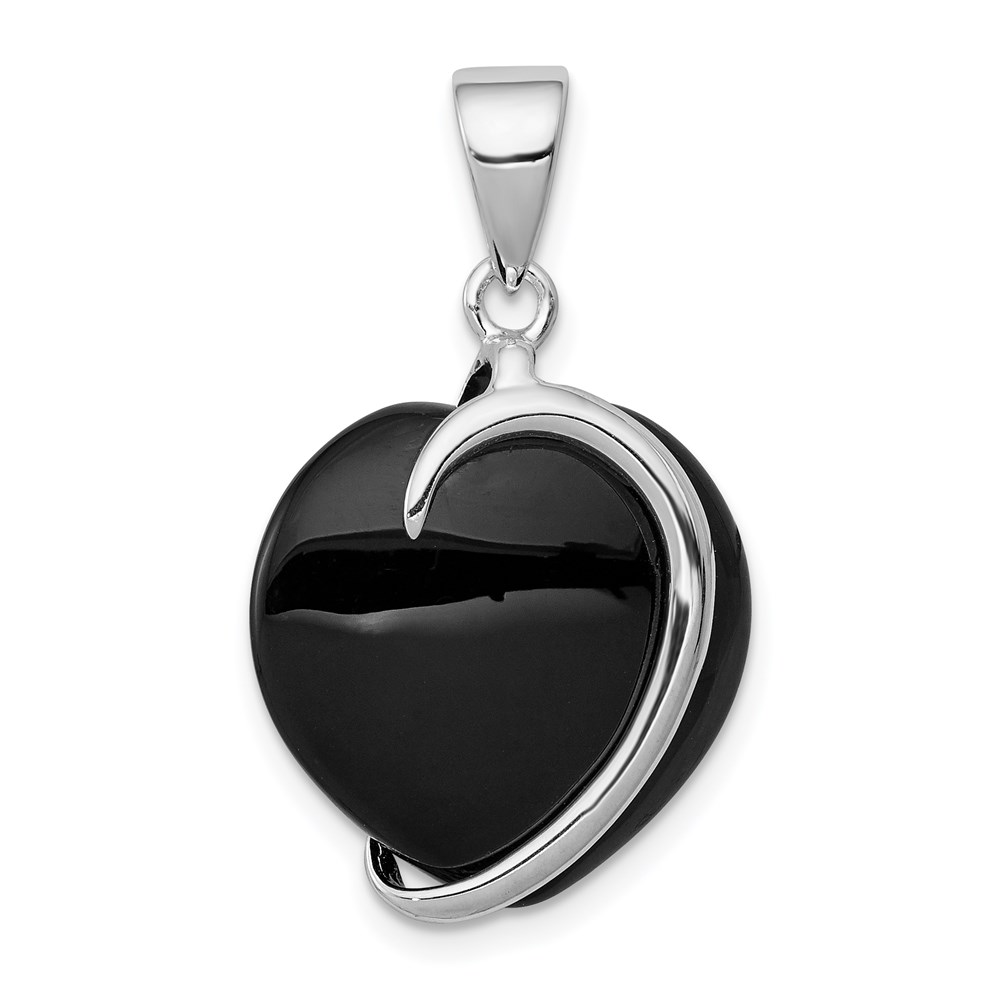 QP193.jpg Sterling Silver Onyx Heart Pendant - Image 1