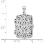 Sterling Silver Rhodium-plated Fancy CZ Rectangle 24mm Locket Pendant - Image 3