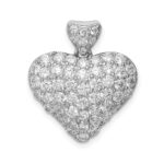 Sterling Silver Rhodium-plated CZ Puffed Heart Pendant