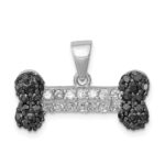 Sterling Silver Rhodium-plated Black & Clear CZ Dog Bone Pendant