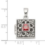Sterling Silver Rhod-plated Polished/Antiqued Garnet Square 16mm Locket - Image 3