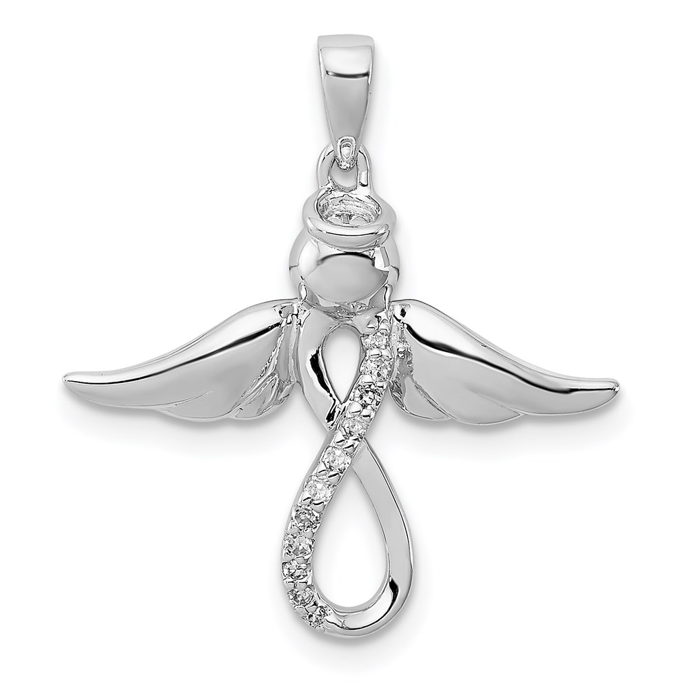 QP2380.jpg Sterling Silver Rhodium-plated Diamond Angel Pendant - Image 1