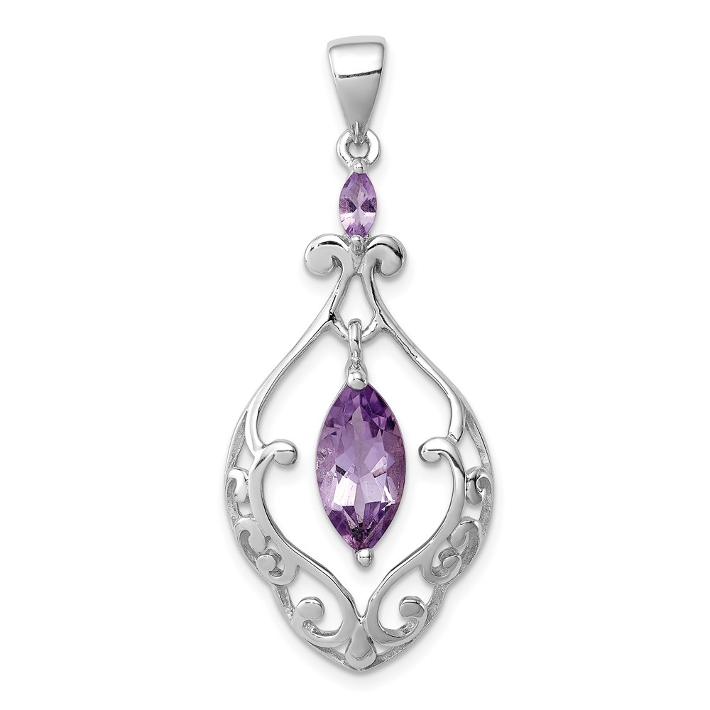 QP2431.jpg Sterling Silver Rhodium-plated Amethyst Fancy Pendant - Image 1