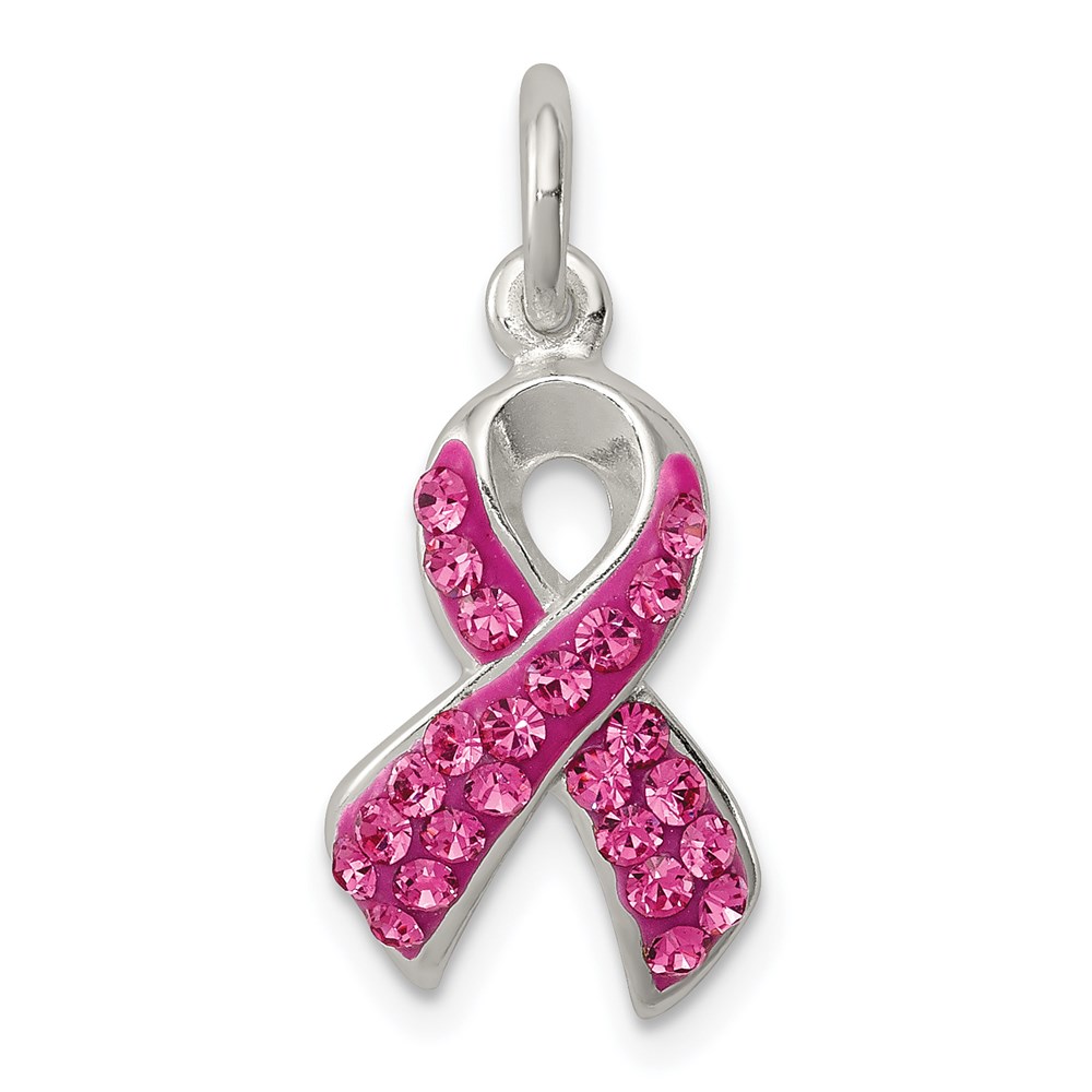 QP2497.jpg Sterling Silver Stellux Crystal Pink Awareness Ribbon Pendant - Image 1