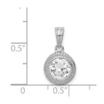 Sterling Silver Rhodium-plated CZ Circle X Edge Pendant - Image 3