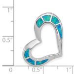 Sterling Silver Rhodium-plated Blue Inlay Created Opal Heart Pendant - Image 3
