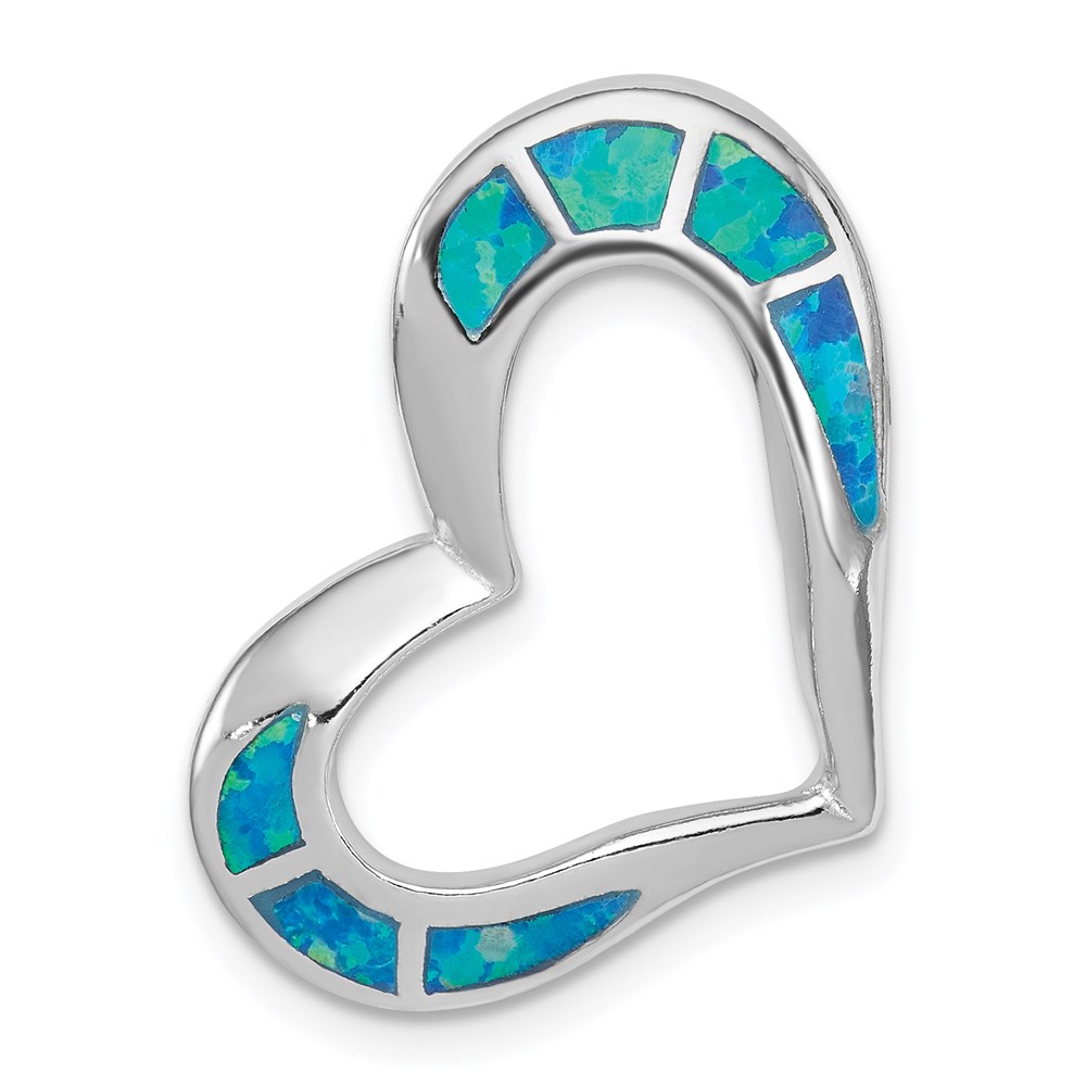 QP2743.jpg Sterling Silver Rhodium-plated Blue Inlay Created Opal Heart Pendant - Image 1