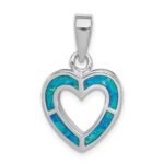 Sterling Silver Rhodium-plated Blue Inlay Created Opal Heart Pendant