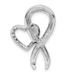 Sterling Silver Rhod-plated CZ Heart/Breast Cancer Ribbon Chain Slide - Image 4
