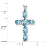Sterling Silver Rhodium Plated Light Swiss Blue Topaz Cross Pendant - Image 3