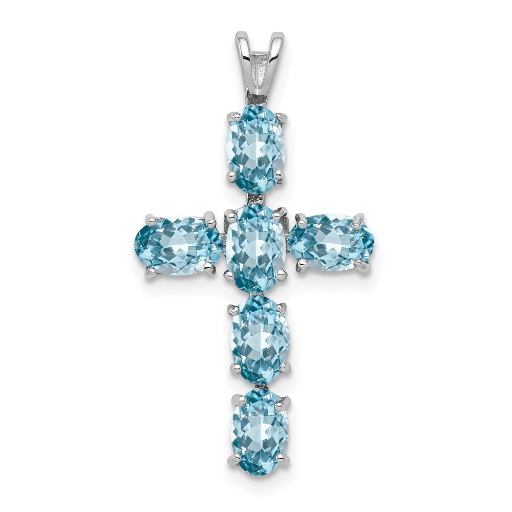 QP2954BT.jpg Sterling Silver Rhodium Plated Light Swiss Blue Topaz Cross Pendant - Image 1