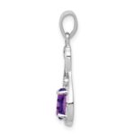 Sterling Silver Rhodium Plated Diamond and Amethyst Teardrop Pendant - Image 2