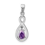 Sterling Silver Rhodium Plated Diamond and Amethyst Teardrop Pendant - Image 4
