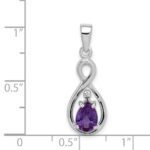 Sterling Silver Rhodium Plated Diamond and Amethyst Teardrop Pendant - Image 3