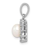 Sterling Silver Rhodium Plated FW Cultured Pearl & CZ Pendant - Image 2