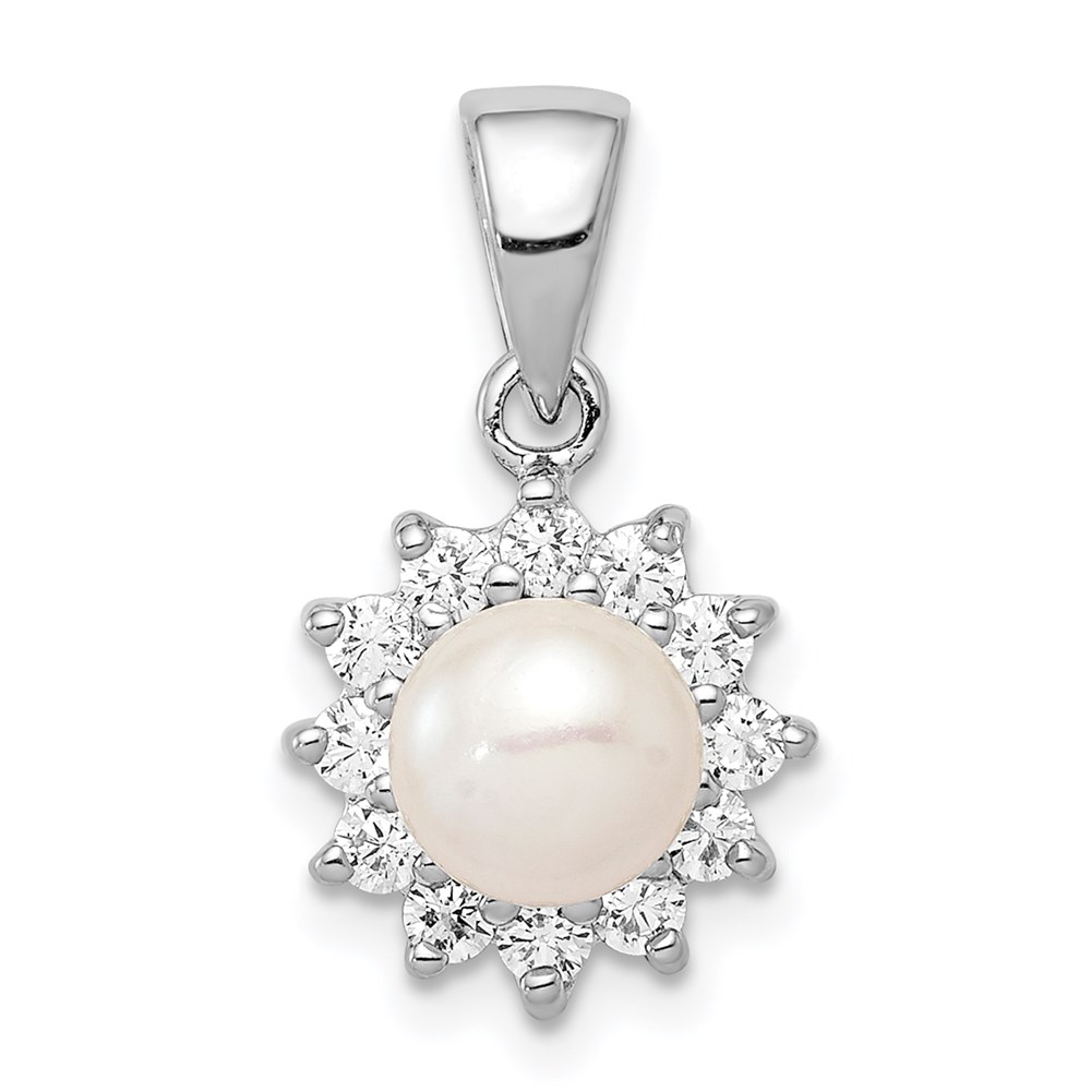 QP2967.jpg Sterling Silver Rhodium Plated FW Cultured Pearl & CZ Pendant - Image 1