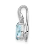 Sterling Silver Rhodium Plated Dia. & Aquamarine Oval Pendant - Image 2