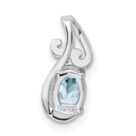 Sterling Silver Rhodium Plated Dia. & Aquamarine Oval Pendant - Image 4