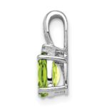Sterling Silver Rhodium Plated Diamond and Peridot Oval Pendant - Image 2
