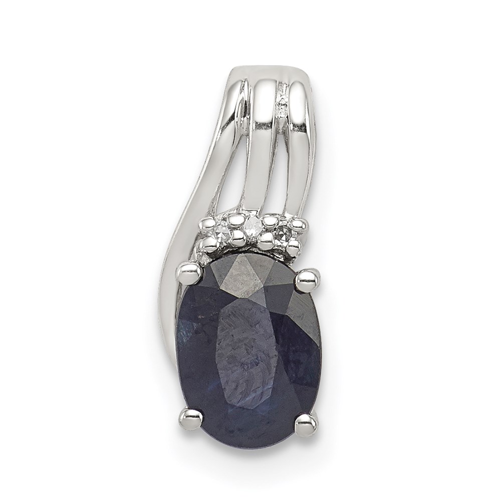 QP2979S.jpg Sterling Silver Rhodium Plated Diamond & Sapphire Oval Pendant - Image 1