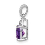 Sterling Silver Rhodium Plated Diamond and Amethyst Cushion Pendant - Image 2