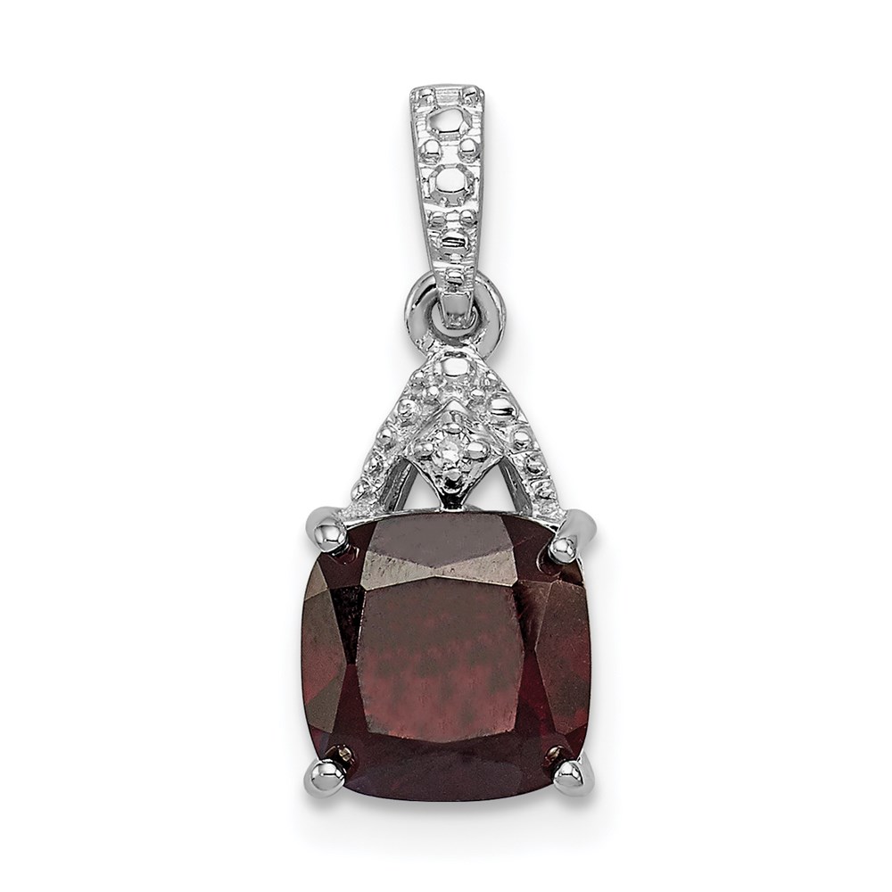 QP2980GA.jpg Sterling Silver Rhodium Plated Diamond Garnet Cushion Pendant - Image 1