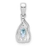 Sterling Silver Rhodium Plated Dia. & Aquamarine Oval Pendant - Image 4
