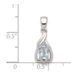 Sterling Silver Rhodium Plated Dia. & Aquamarine Oval Pendant - Image 3