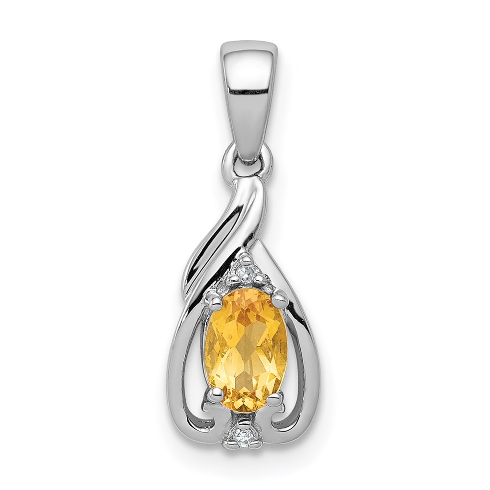 QP2982CI.jpg Sterling Silver Rhodium Plated Diamond & Citrine Oval Pendant - Image 1