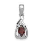 Sterling Silver Rhodium Plated Diamond & Garnet Oval Pendant