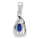 Sterling Silver Rhodium Plated Diamond & Sapphire Oval Pendant - Image 4